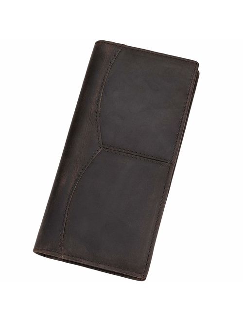 Itslife Men's RFID BLOCKING Vintage Look Genuine Leather Long Bifold Wallet Rfid Checkbook Wallets