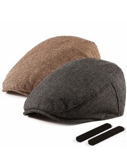 LADYBRO 2 Pack Newsboy Hats for Men Wool Scally Cap Mens Flat Cabbie Ivy Tweed S/M/L/XL