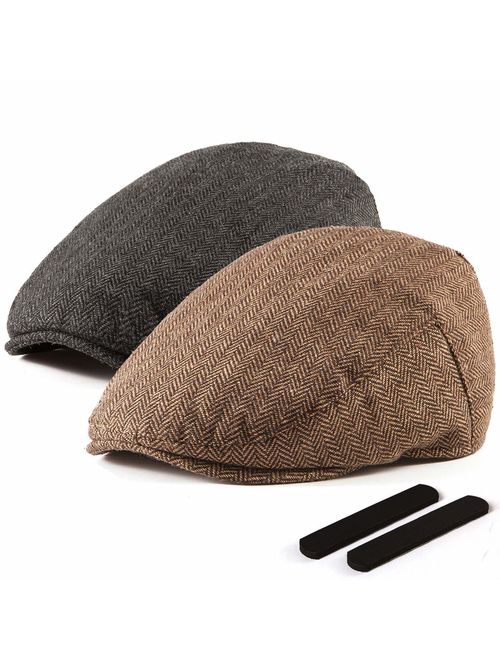 LADYBRO 2 Pack Newsboy Hats for Men Wool Scally Cap Mens Flat Cabbie Ivy Tweed S/M/L/XL