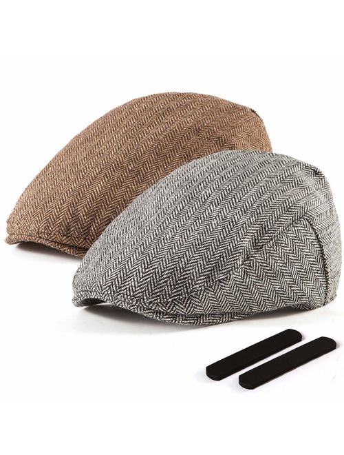 LADYBRO 2 Pack Newsboy Hats for Men Wool Scally Cap Mens Flat Cabbie Ivy Tweed S/M/L/XL