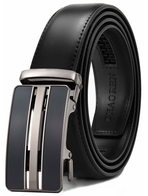 Chaoren Leather Ratchet Dress Belt 1 3/8 with Formal Slide Buckle, Adjustable Trim to Fit in Gift Box