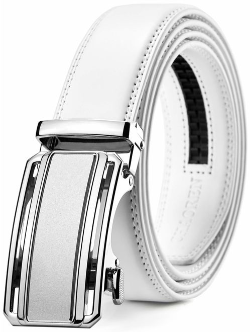 Chaoren Leather Ratchet Dress Belt 1 3/8 with Formal Slide Buckle, Adjustable Trim to Fit in Gift Box