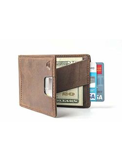 Andar Leather Slim RFID Blocking Minimalist Bifold Wallet with Money Clip made of Full Grain Leather