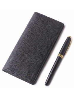 Men's Wallet Long Bifold Checkbook Wallets Checkbook For Women & Men Genuine Leather Credit Card Holder with Pen Insert