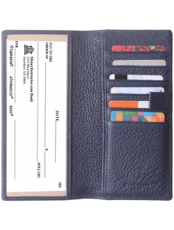 Men's Wallet Long Bifold Checkbook Wallets Checkbook For Women & Men Genuine Leather Credit Card Holder with Pen Insert