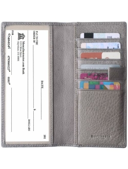 Men's Wallet Long Bifold Checkbook Wallets Checkbook For Women & Men Genuine Leather Credit Card Holder with Pen Insert