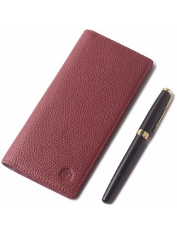 Men's Wallet Long Bifold Checkbook Wallets Checkbook For Women & Men Genuine Leather Credit Card Holder with Pen Insert