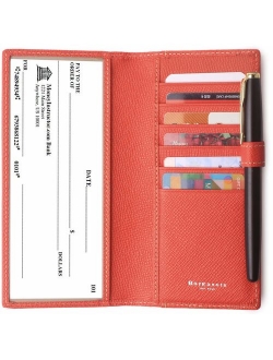 Men's Wallet Long Bifold Checkbook Wallets Checkbook For Women & Men Genuine Leather Credit Card Holder with Pen Insert