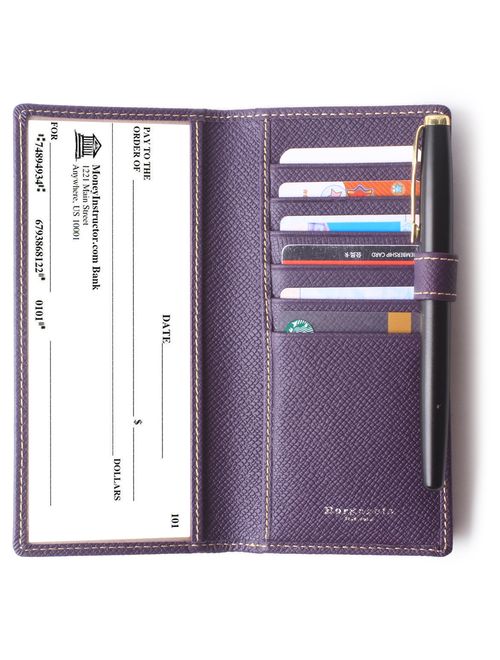 Men's Wallet Long Bifold Checkbook Wallets Checkbook For Women & Men Genuine Leather Credit Card Holder with Pen Insert