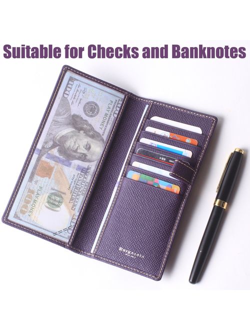 Men's Wallet Long Bifold Checkbook Wallets Checkbook For Women & Men Genuine Leather Credit Card Holder with Pen Insert