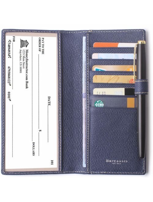 Men's Wallet Long Bifold Checkbook Wallets Checkbook For Women & Men Genuine Leather Credit Card Holder with Pen Insert