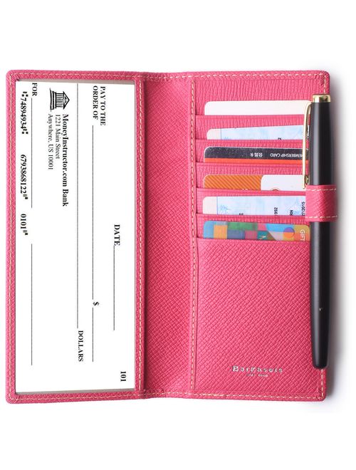 Men's Wallet Long Bifold Checkbook Wallets Checkbook For Women & Men Genuine Leather Credit Card Holder with Pen Insert