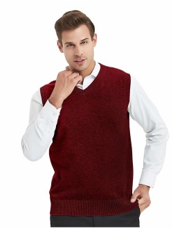 TOPTIE Mens Business Solid Color Plain Sweater Vest, Cotton Fit Casual Pullover