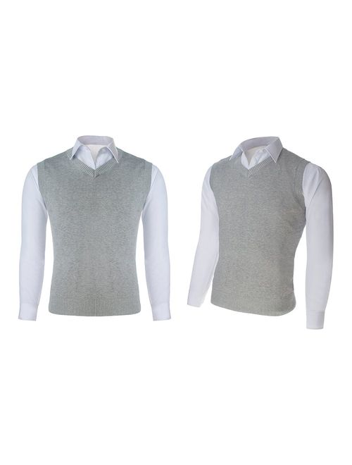 TOPTIE Mens Business Solid Color Plain Sweater Vest, Cotton Fit Casual Pullover