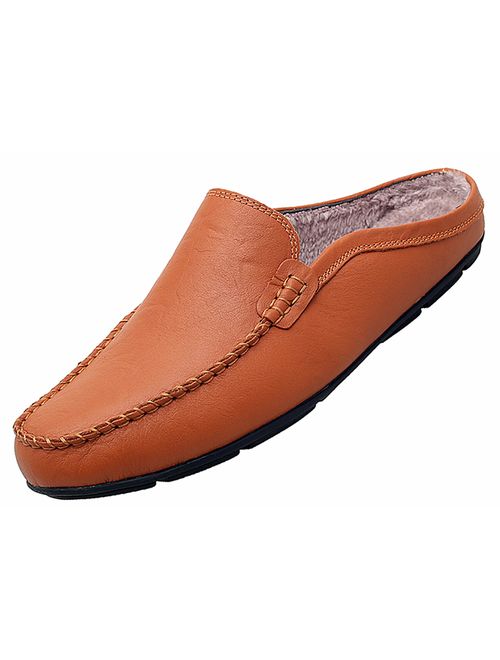 Go Tour Mens Mules Clog Slippers Breathable Punching Leather Slip on Shoes Casual Loafers