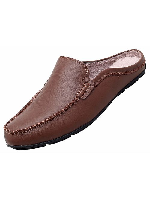 Go Tour Mens Mules Clog Slippers Breathable Punching Leather Slip on Shoes Casual Loafers