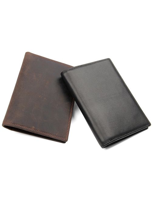 Polare Men's Slim RFID Blocking Leather Passport Holder Travel Bifold Wallet (Brown)