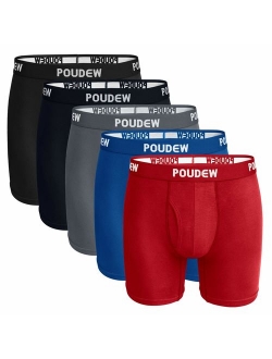 poudew Men's Underwear 6 Inches Soft Viscose Boxer Briefs, Tagless Mens Boxer Briefs with Pouch, 5 Pack