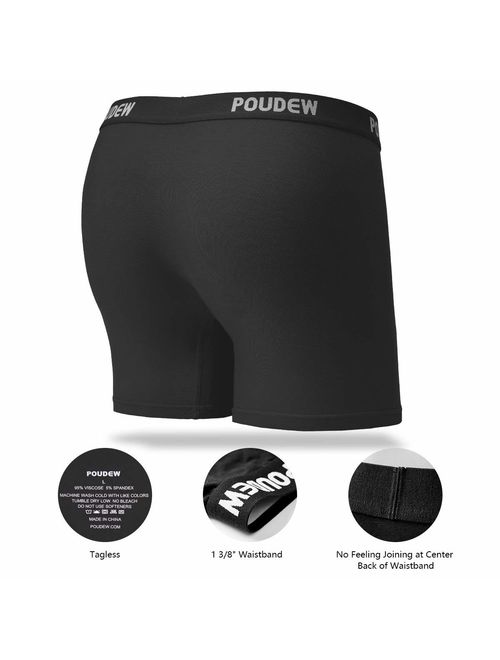 poudew Men's Underwear 6 Inches Soft Viscose Boxer Briefs, Tagless Mens Boxer Briefs with Pouch, 5 Pack