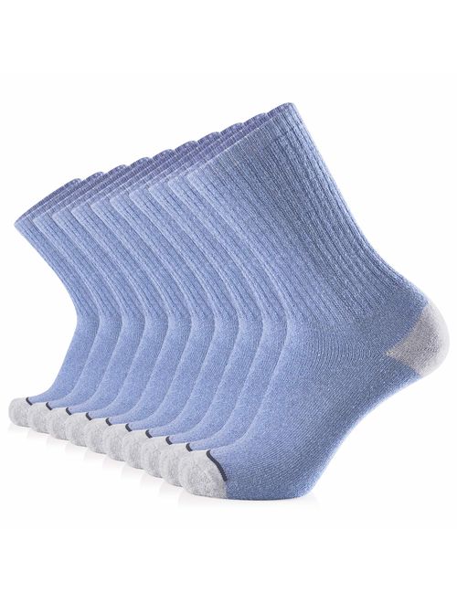 JOURNOW 10 Pairs Men's Cotton Extra Heavy Cushion Crew Socks