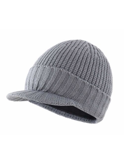 Home Prefer Men's Outdoor Newsboy Hat Winter Warm Thick Knit Beanie Cap with Visor