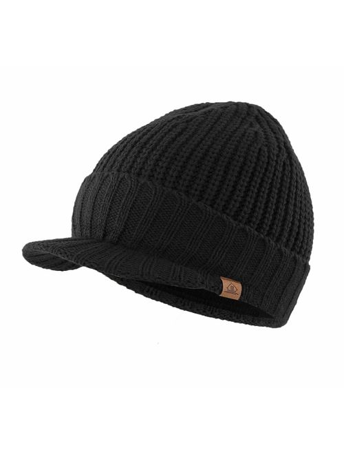 Home Prefer Men's Outdoor Newsboy Hat Winter Warm Thick Knit Beanie Cap with Visor