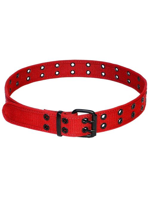 Canvas Adjustable Buckle Double Grommet Hole Belt 12 Colors