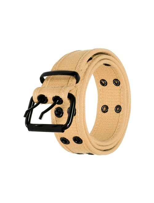 Canvas Adjustable Buckle Double Grommet Hole Belt 12 Colors