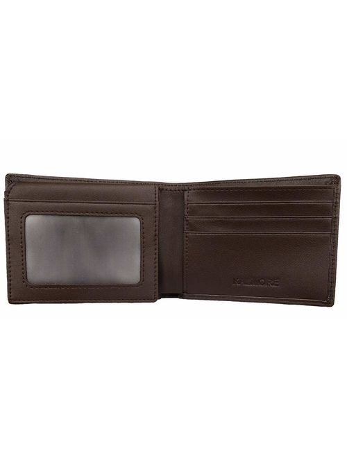 KALMORE Men's RFID Blocking Flip-ID Window Bifold Genuine Leather Pocket Wallet - in Gift Box