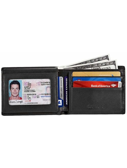 KALMORE Men's RFID Blocking Flip-ID Window Bifold Genuine Leather Pocket Wallet - in Gift Box