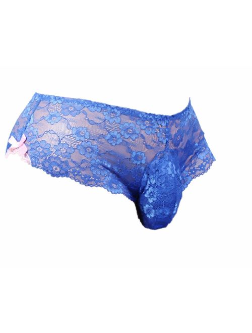 Aishani Sissy Pouch Panties Men's Silky Lace Bikini Briefs Girly Underwear Sexy for Men-ls