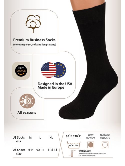 Black Dress Socks Men, 3 packs Rich European Organic Cotton Crew Sized AIR SOCKS