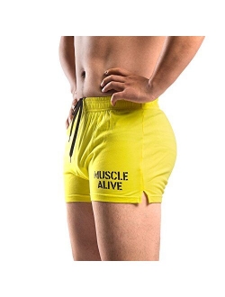 Muscle Alive Mens Bodybuilding Shorts 3" Inseam Cotton