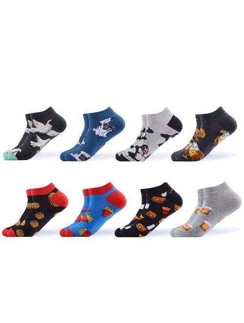 WeciBor Men's Dress Cool Colorful Fancy Novelty Funny Casual Combed Cotton Ankle Socks Pack