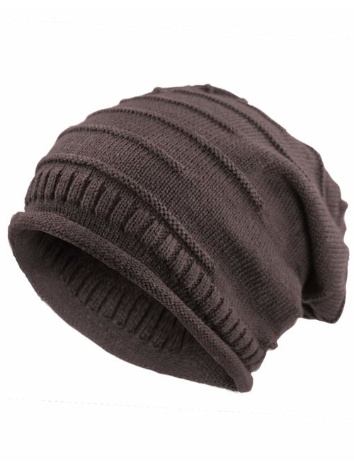 Dahlia Men's Cable Knit/Slouchy Style/Dual-Layer Beanie, Soft & Warm Hat