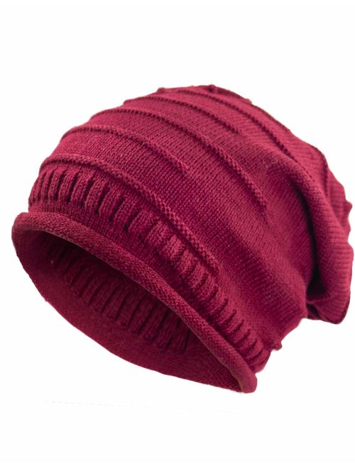 Dahlia Men's Cable Knit/Slouchy Style/Dual-Layer Beanie, Soft & Warm Hat