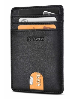 Buffway Slim Minimalist Card Holder Leather Wallet for Mens & Womens