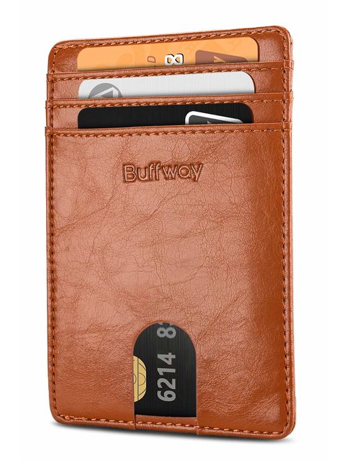 Buffway Slim Minimalist Card Holder Leather Wallet for Mens & Womens