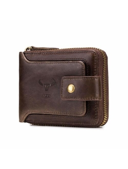 RFID Bifold Men's Cowhide Leather Zip Around Wallet Vintage Travel Multi Card Holder Purse