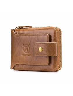 RFID Bifold Men's Cowhide Leather Zip Around Wallet Vintage Travel Multi Card Holder Purse