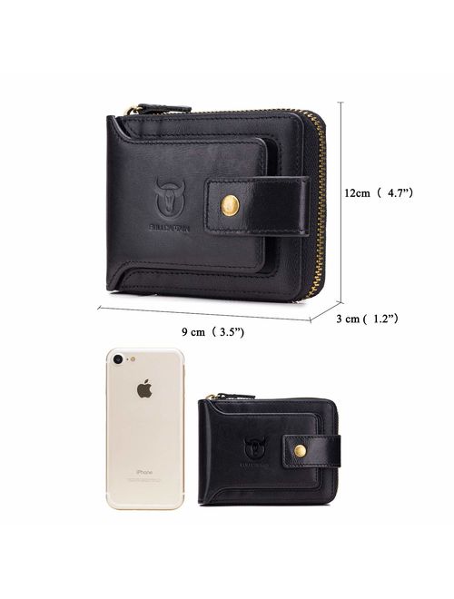 RFID Bifold Men's Cowhide Leather Zip Around Wallet Vintage Travel Multi Card Holder Purse