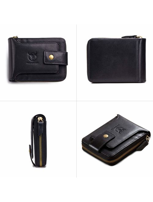 RFID Bifold Men's Cowhide Leather Zip Around Wallet Vintage Travel Multi Card Holder Purse