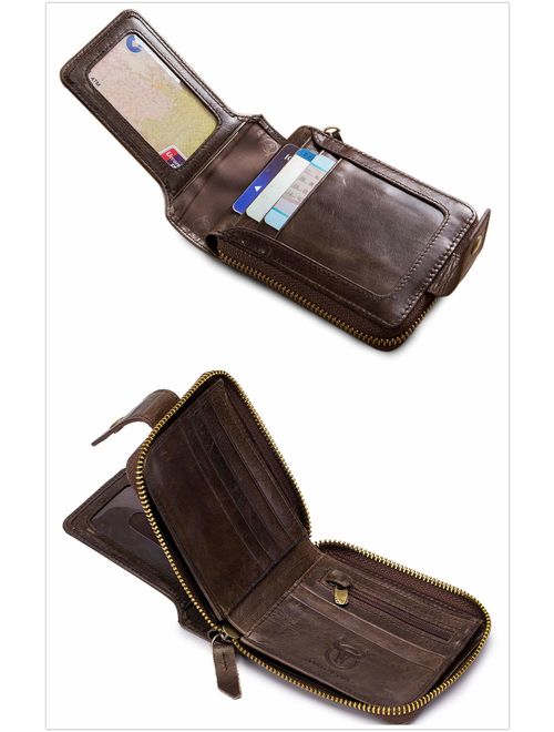 RFID Bifold Men's Cowhide Leather Zip Around Wallet Vintage Travel Multi Card Holder Purse