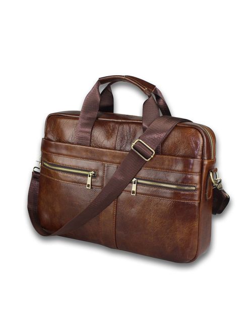 Genuine Leather Messenger Bag for Men - Padded 14 Inch Laptop Briefcase