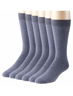 Men's Socks Soft Ribbed Knit Classic Cotton Mid-Calf Crew Dress Socks 3 & 6 Pack