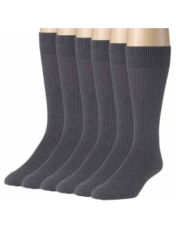 Men's Socks Soft Ribbed Knit Classic Cotton Mid-Calf Crew Dress Socks 3 & 6 Pack