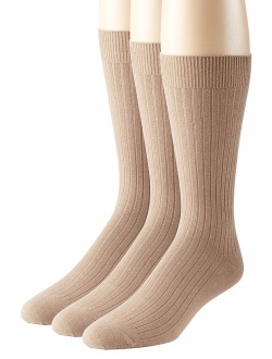 Men's Socks Soft Ribbed Knit Classic Cotton Mid-Calf Crew Dress Socks 3 & 6 Pack