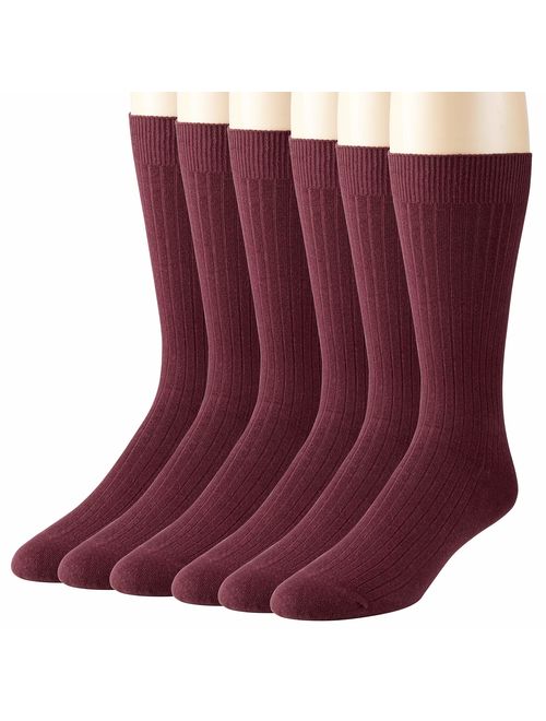 Men's Socks Soft Ribbed Knit Classic Cotton Mid-Calf Crew Dress Socks 3 & 6 Pack