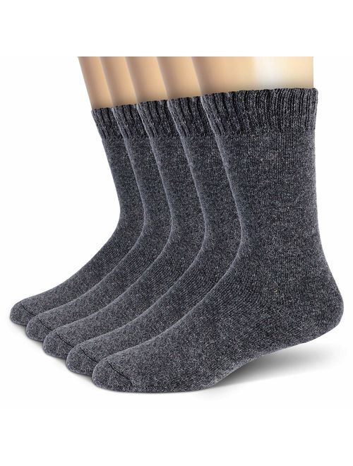 Mens Wool Socks Thermal Heavy Thick Winter Warm Fuzzy Cabin Socks For Cold Weather 5 Pack