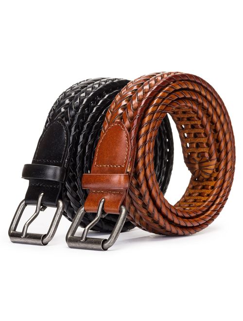 Tanpie Fashion Men's Braided Belt Leather Strap for Jeans